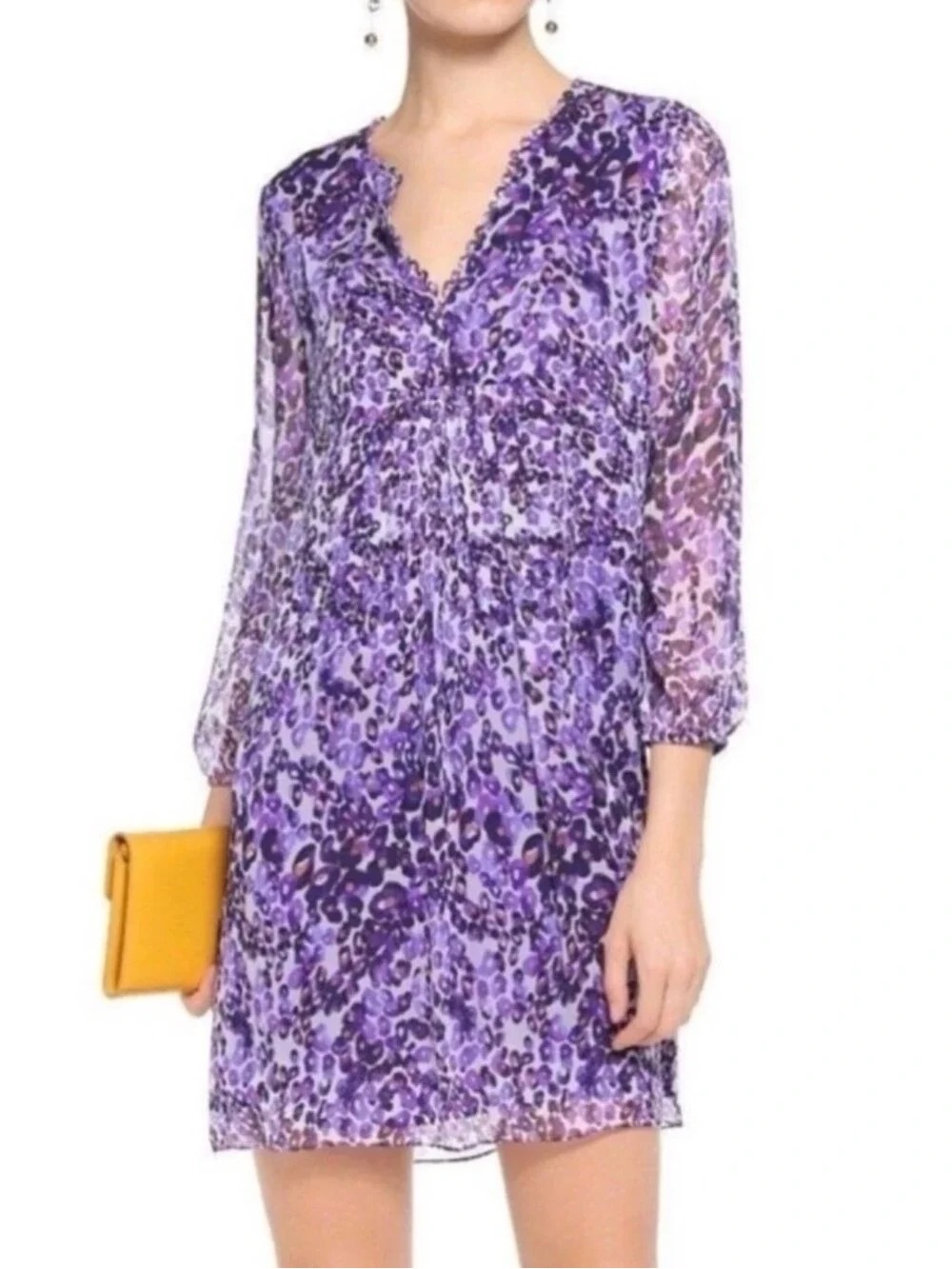 100% silk Diane von Furstenberg Purple  Leopard Print Tunic Blouse Size 6